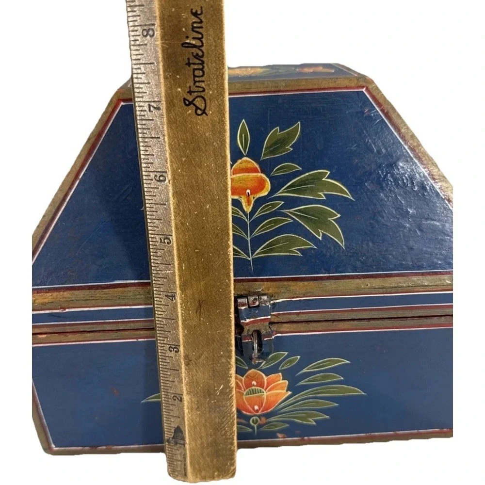 Vintage Wooden Dome Shaped Storage Box Original Old Hand Crafted Painted